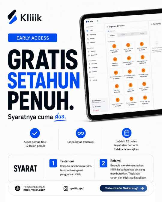 Early Access — Gratis Setahun Penuh. Syaratnya cuma dua: testimoni dan referral.